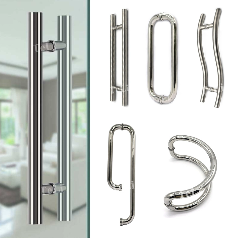 H-Shaped Aluminium Sliding Tempered Crystal D Type Stainless Steel Glass Door Handle