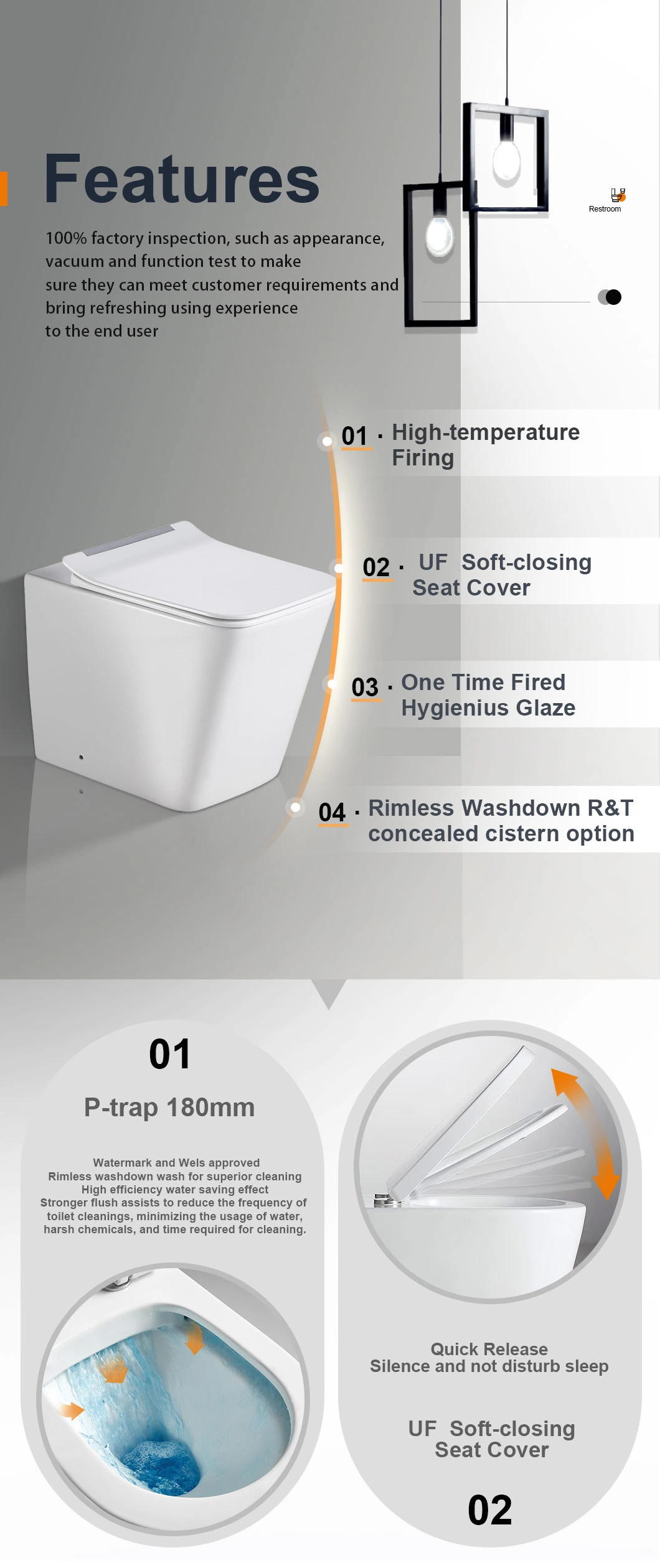 Full Wall Faced Wc Toilet Suite with Watermark Certificate, Sanitary Wares Bathroom Porcelain Ceramic Toilet